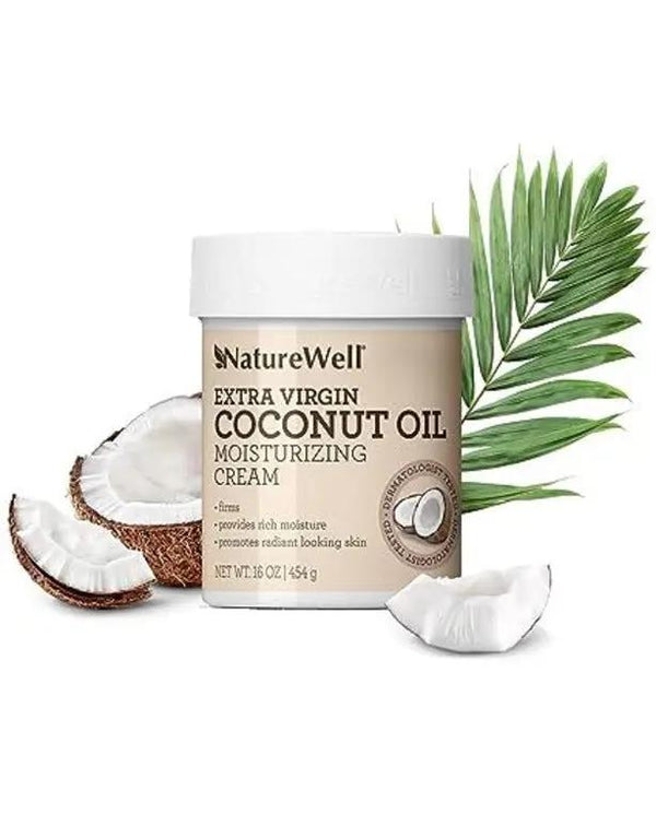 NATURE WELL Extra Virgin Coconut Oil Moisturizing Cream for Face, Body, & Hands, Anti Aging, Firming, Restores Skin's Moisture Barrier, Provides Intense Hydration For Dry & Dull Skin (16 Oz)
