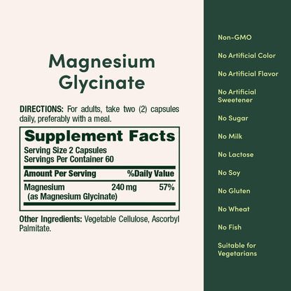 Nature’s Bounty High Absorption Magnesium Glycinate 240 mg Capsules, 120 ct