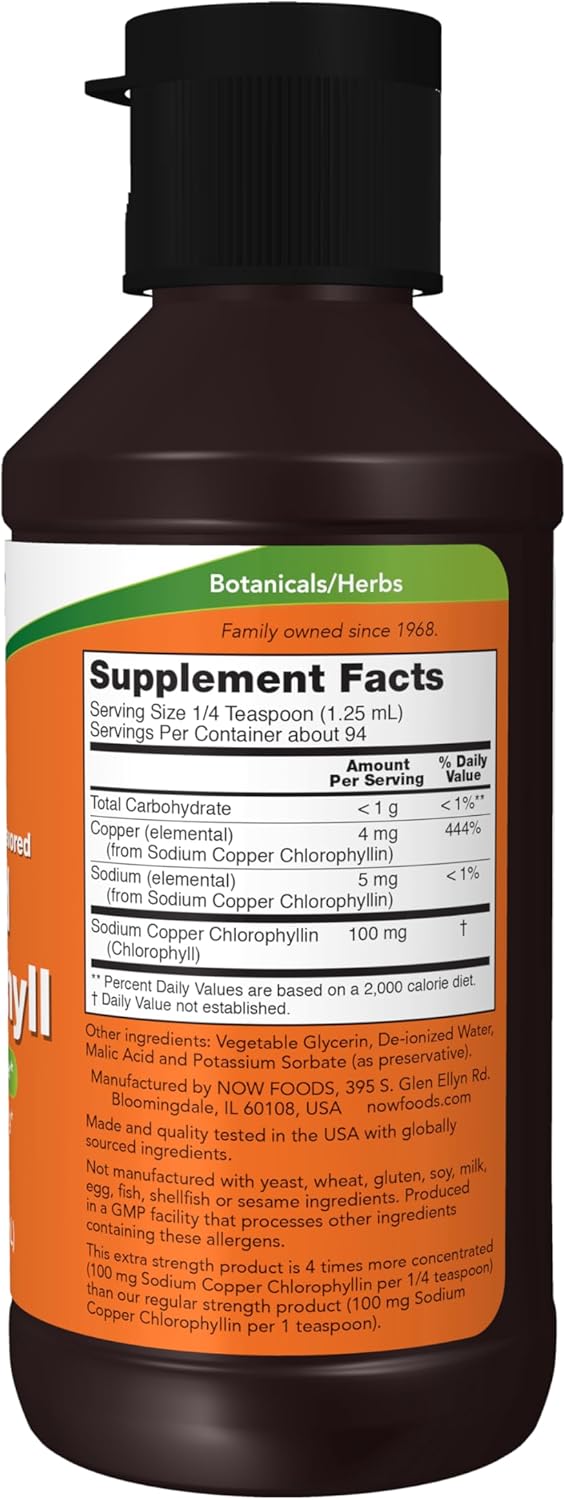 Now Supplements, Extra Strength Liquid Chlorophyll, Unflavored, Internal Deodorizer, 4 fl. Oz.