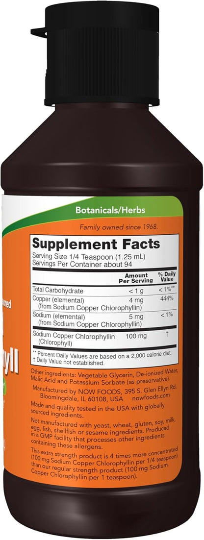 Now Supplements, Extra Strength Liquid Chlorophyll, Unflavored, Internal Deodorizer, 4 fl. Oz.
