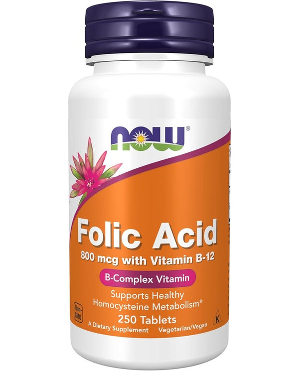 NOW Foods, Folic Acid, 800 mcg, with vitamin B12 250 Tablets