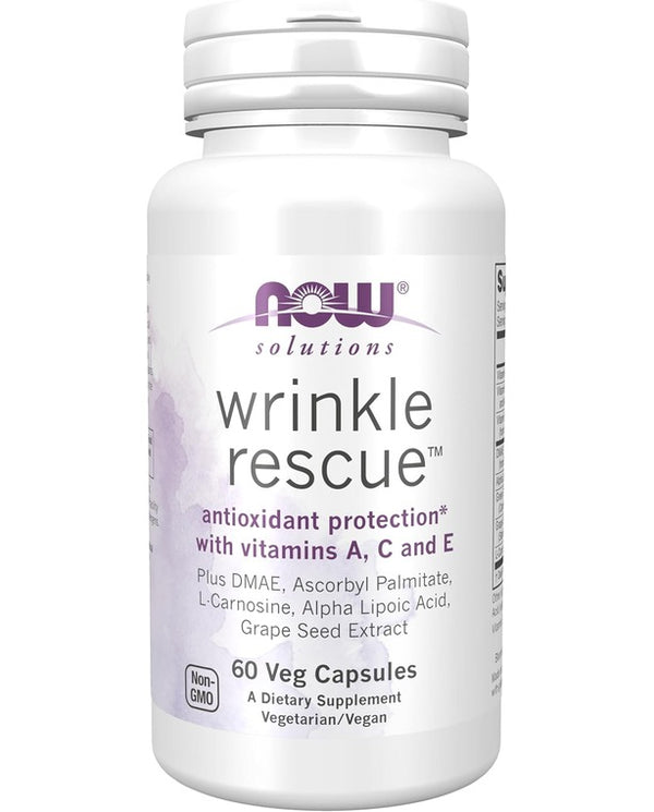 NOW Foods Solutions, Wrinkle RescueTM Capsules,
Targeted Blend with Vitamins A, C and E, 60
Capsules