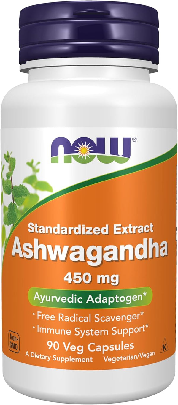 NOW Foods Supplements, Ashwagandha (Withania somnifera) 450 mg (Standardized Extract), 90 Veg Capsules