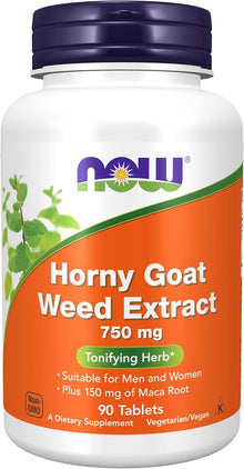 NOW Foods Supplements, Horny Goat Weed Extract 750 mg Plus 150 mg of Maca Root, 90 Tablets