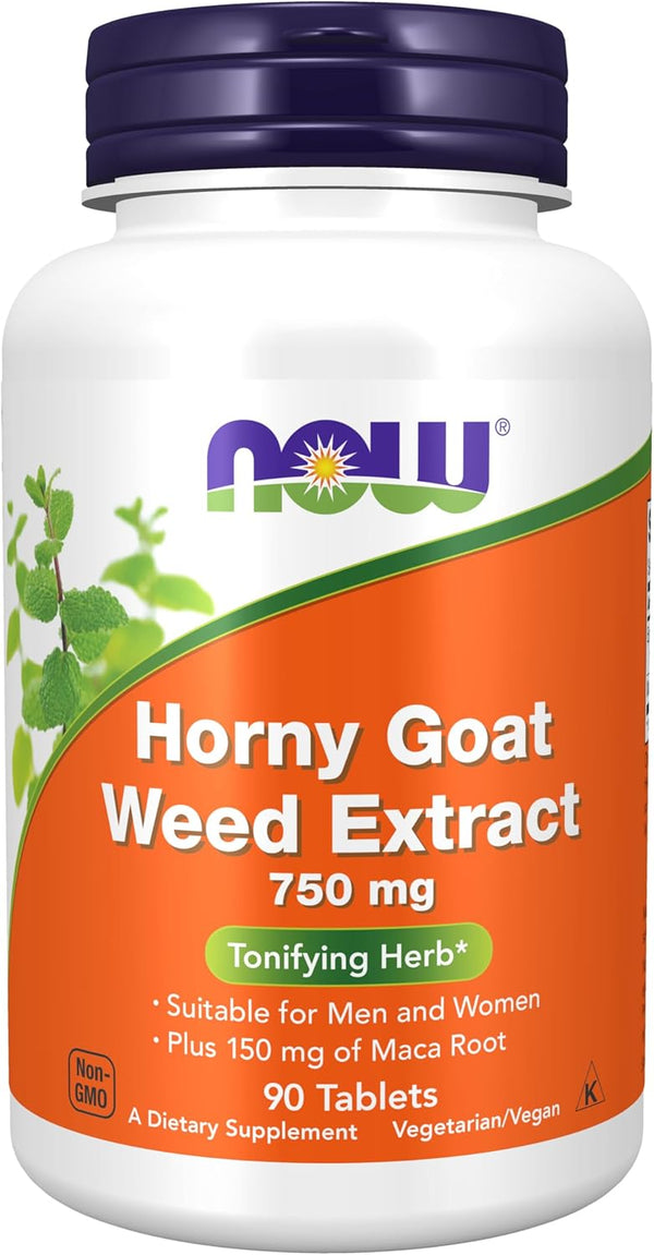 NOW Foods Supplements, Horny Goat Weed Extract 750 mg Plus 150 mg of Maca Root, 90 Tablets