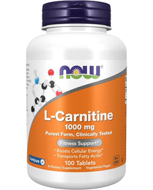 NOW Foods Supplements, L-Carnitine 1,000 mg, Purest Form, Amino Acid, Fitness Support*, 100 Tablets
