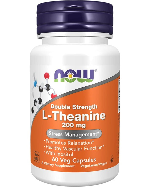 NOW Foods Supplements, L-Theanine 200 mg with Inositol, Stress Management*, 60 Veg Capsules

