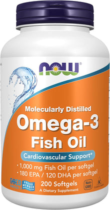 NOW Foods Supplements, Omega-3 180 EPA / 120 DHA, Molecularly Distilled, 200 Softgels