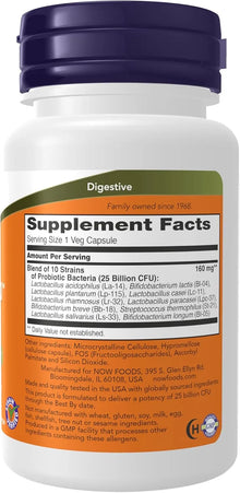 NOW Foods Supplements, Probiotic-10™, 25 Billion, with 10 Probiotic Strains, 50 Veg Capsules