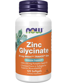 NOW Foods, Zinc Glycinate, 30mg zinc 120 Softgels 
