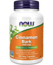 NOW Supplements, Cinnamon Bark 600 mg, Non-GMO Project Verified, Healthy Glucose Metabolism*, 120 Veg Capsules
