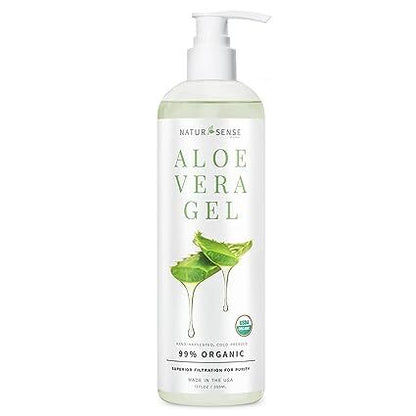 NTRSNS NaturSense Organic Aloe Vera Gel from 100% Pure Aloe–Great for Hair, Scalp, Face, Dry Skin, Acne, Sunburn, Sensitive Skin–Unscented, USDA Certified–12 oz.
