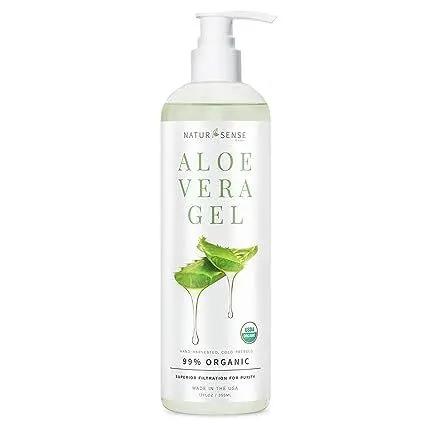 NTRSNS NaturSense Organic Aloe Vera Gel from 100% Pure Aloe–Great for Hair, Scalp, Face, Dry Skin, Acne, Sunburn, Sensitive Skin–Unscented, USDA Certified–12 oz.
