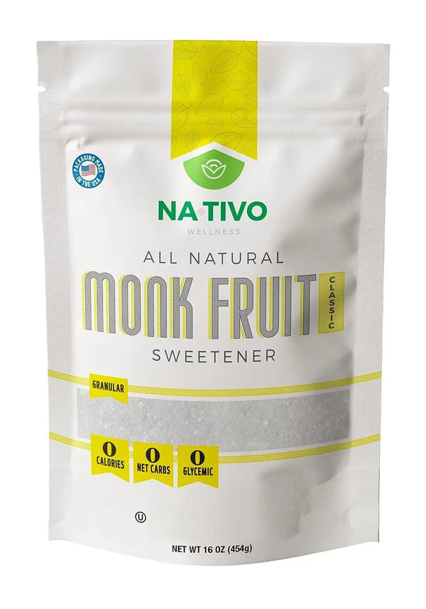Nativo Monk Fruit and Erythritol Sweetener 1:1 - Granular - Sugar Substitute - Non GMO - 0 Glycemic - Keto and Paleo Friendly - 1 Pound bag (Classic)
