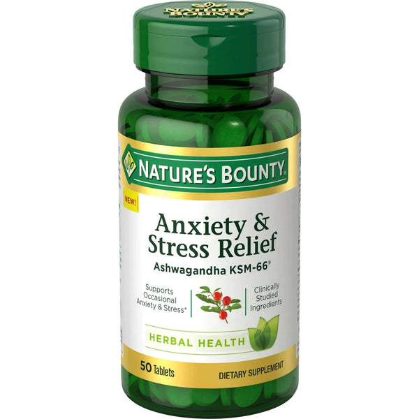 Nature’s Bounty Anxiety & Stress Relief Ashwagandha KSM 66, L-Theanine, Dietary Supplement, Tablets, 50 Ct Nature's Bounty