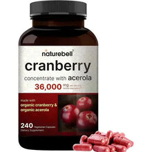 NatureBell Cranberry Pills 36,000mg with Acerola, 240 Veggie Capsules | 100:1 Fresh Cranberries Extract – Made with Organic Ingredients – Supports Urinary Tract Health – Sugar Free
