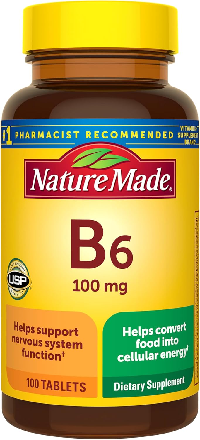 Nature Made Vitamin B6 100mg, B6 Vitamins for Energy Metabolism Support, 100 Tablets, 100 Day Supply