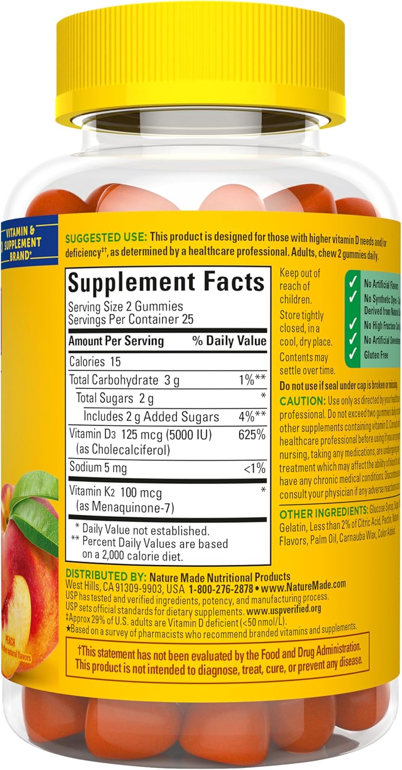 Nature Made Vitamin D3 K2 Gummies, 50 Gummy Vitamins