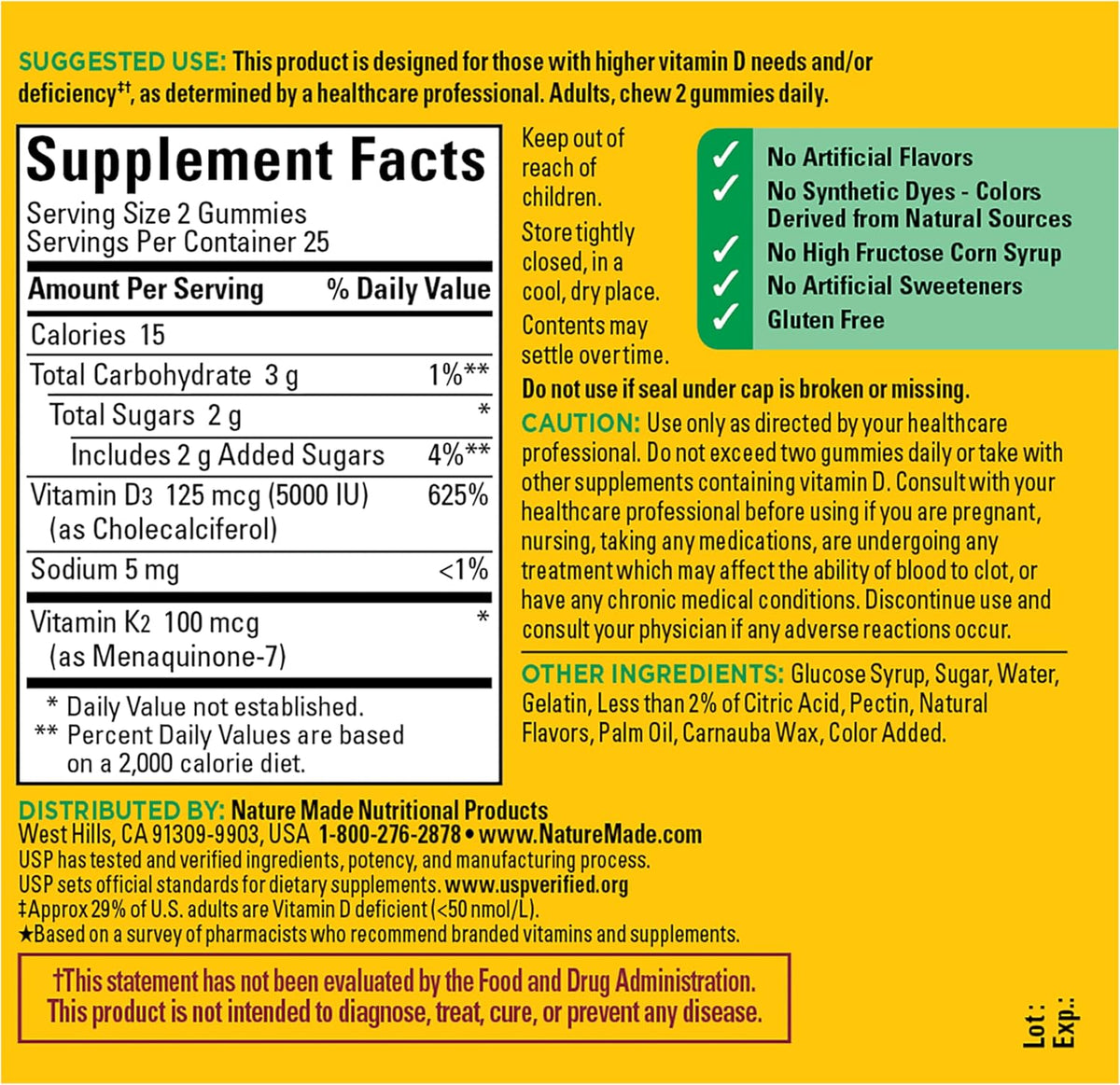 Nature Made Vitamin D3 K2 Gummies, 50 Gummy Vitamins