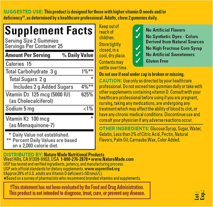 Nature Made Vitamin D3 K2 Gummies, 50 Gummy Vitamins
