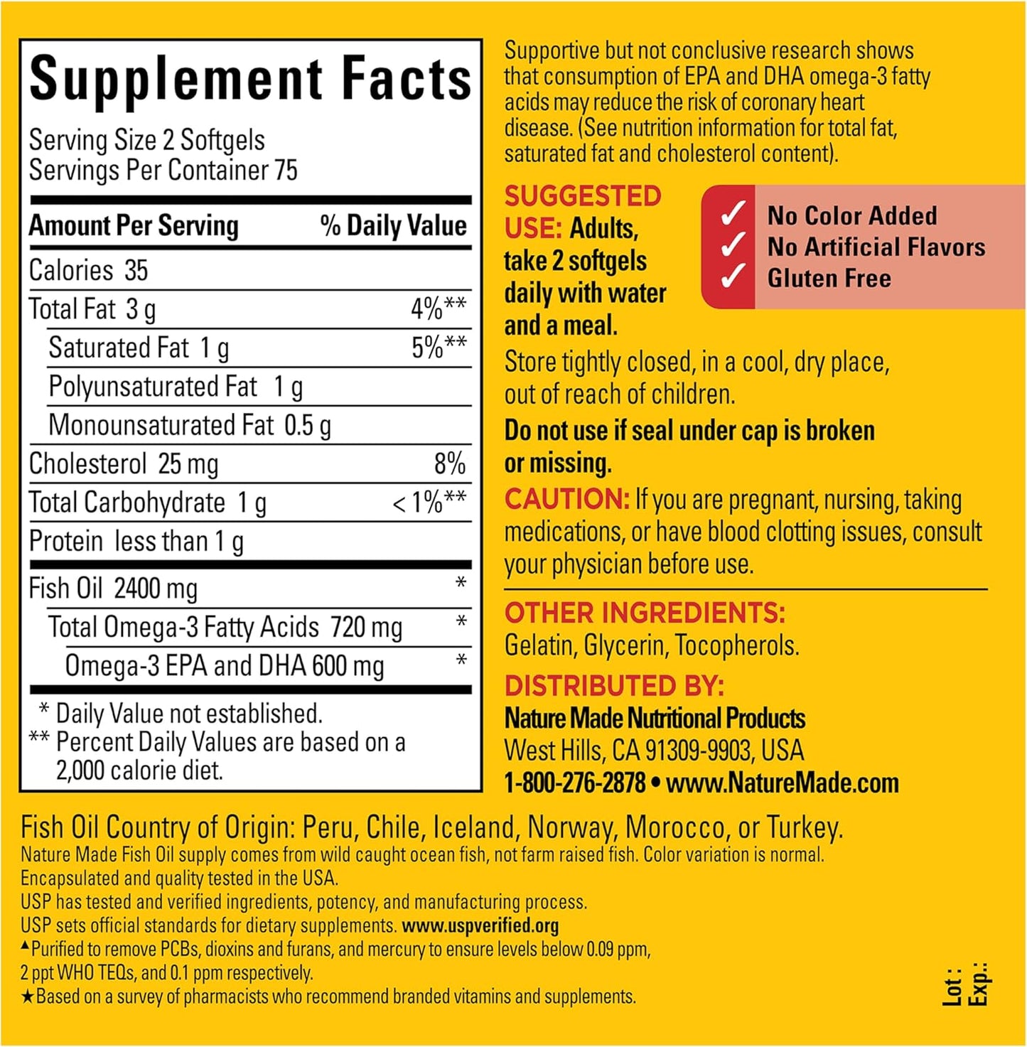 Nature Made Fish Oil Omega 3 Supplements, 1200 mg Softgels, 150 Softgels