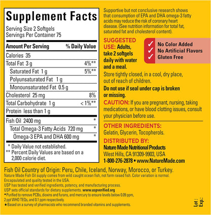 Nature Made Fish Oil Omega 3 Supplements, 1200 mg Softgels, 150 Softgels