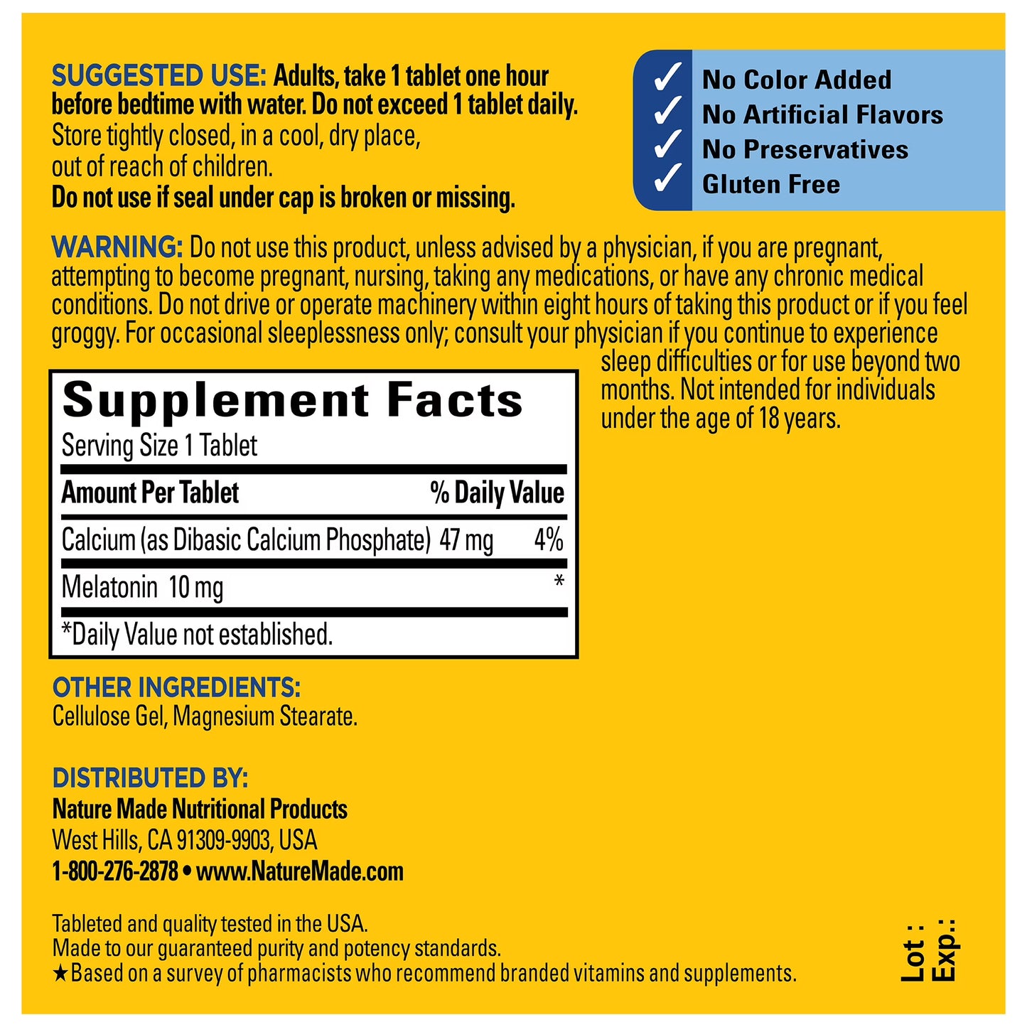 Nature Made Melatonin 10mg Maximum Strength Tablets, 100% Drug Free Sleep Aid for Adults, Melatonin for Adults, 70 Count, 70 Day Supply