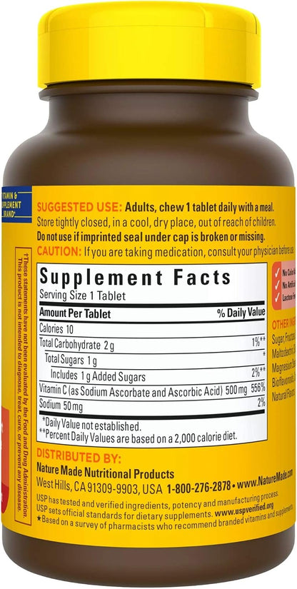 Nature Made Chewable Vitamin C 500 mg Tablets, 60 Count