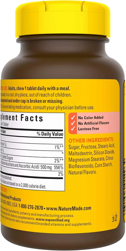 Nature Made Chewable Vitamin C 500 mg Tablets, 60 Count