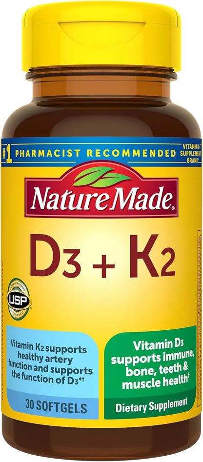 Nature Made Vitamin D3 K2, 5000 IU (125 mcg), 30 Softgels
