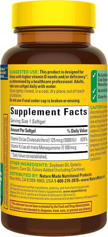Nature Made Vitamin D3 K2, 5000 IU (125 mcg), 30 Softgels