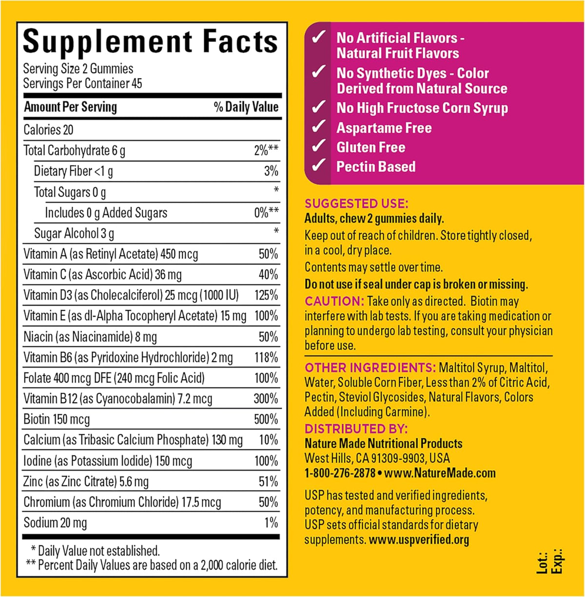 Nature Made Zero Sugar Multivitamin Women's Gummies, 90 Sugar Free Gummies