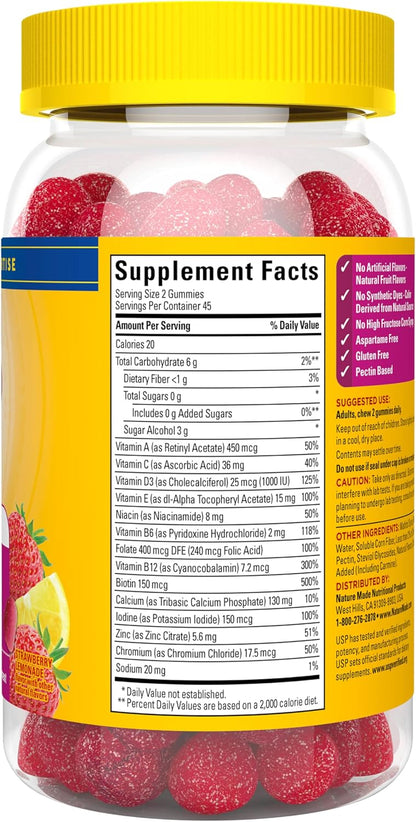 Nature Made Zero Sugar Multivitamin Women's Gummies, 90 Sugar Free Gummies