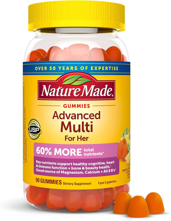 Nature Made Advanced Multivitamin Gummies for Her with Magnesium Citrate, Calcium & All 8 B Vitamins, Multivitamin for Women, 90 Gummies, 30 Day Supply