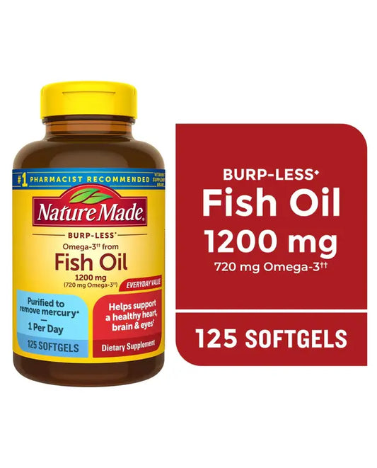 Nature Made Burp Less Omega 3 Fish Oil 1200 mg Softgels, 125 Count