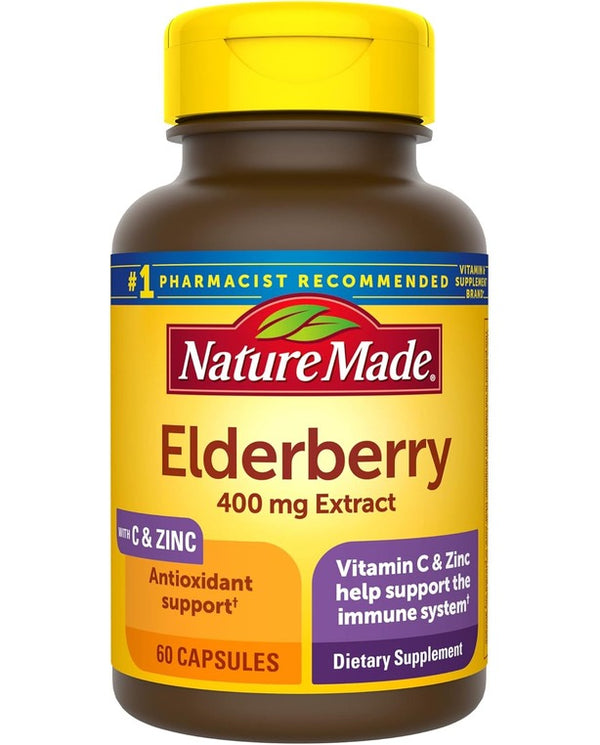 
Nature Made Elderberry 400 mg Extract with Vitamin C and Zinc, 60 Capsules
