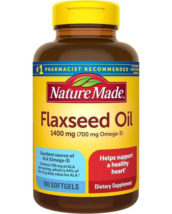 Nature Made Extra Strength Flaxseed Oil 1400 mg,
Fish Free Omega 3 Supplement, 100 Softgels

