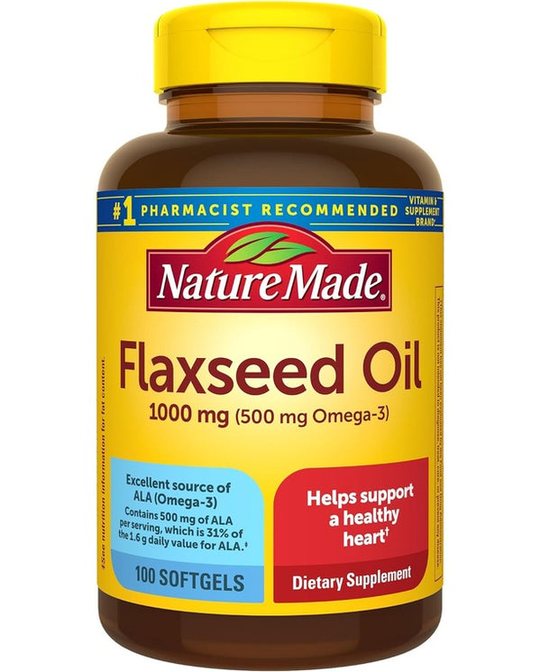 Nature Made Flaxseed Oil 1000 mg, Fish Free Omega 3 Supplement, 100 Softgels