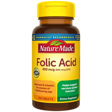 Nature Made Folic Acid 400 mcg (665 mcg DFE), Dietary Supplement for Nervous System Function, 250 Tablets, 250 Day Supply
