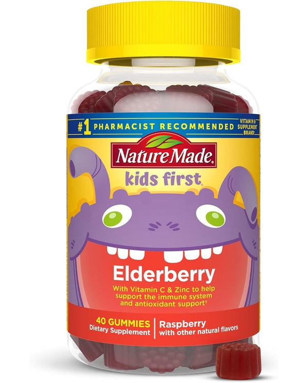 Nature Made Kids First Elderberry with Vitamin C and Zinc, 40 Elderberry Gummies