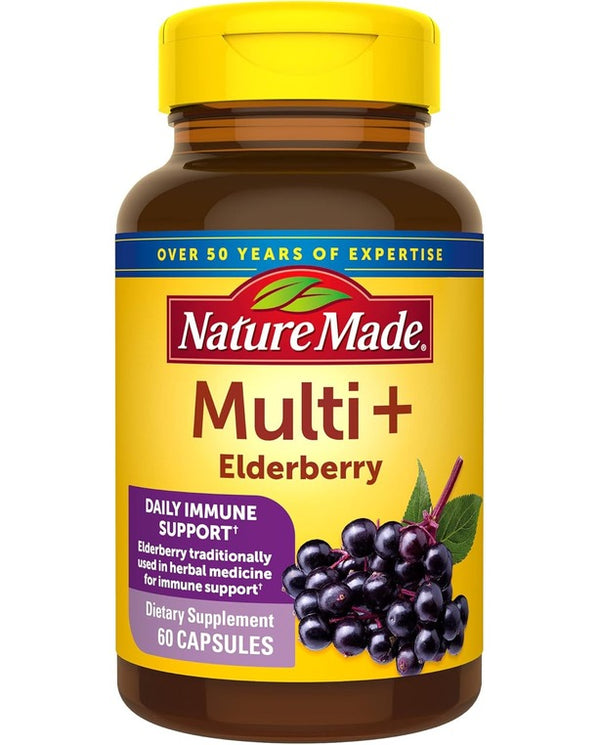 Nature Made Multi + Elderberry Capsules, Multivitamin for Daily Immune Support, One Per Day Multivitamin, 60 Count
