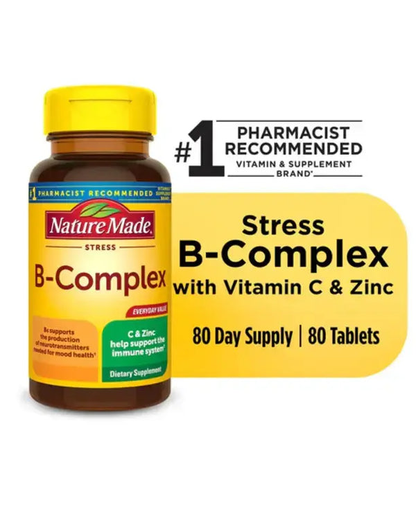 Nature Made Stress B Complex with Vitamin C and Zinc Tablets, Dietary Supplement, 80 Count
