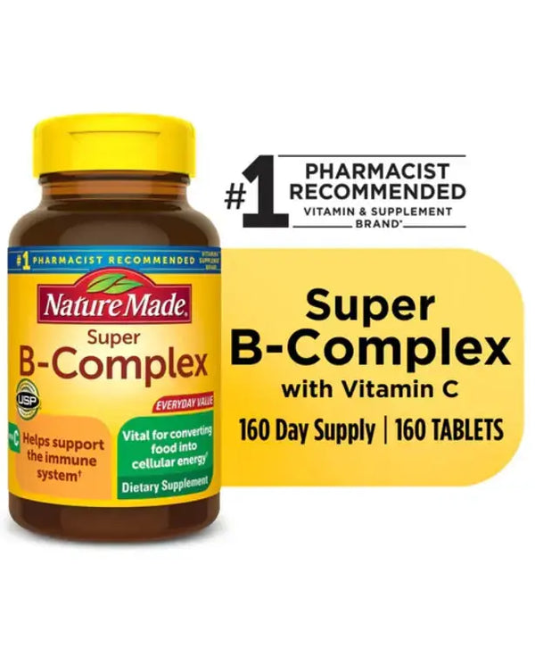 Nature Made Super B Complex with Vitamin C and Folic Acid Tablets, Dietary Supplement, 160 Count
