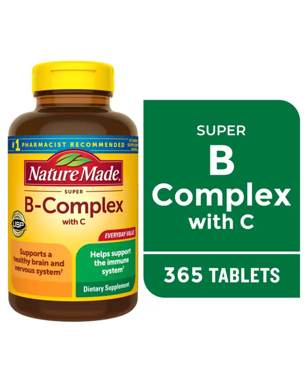 Nature Made Super B Complex with Vitamin C and Folic Acid Tablets, Dietary Supplement, 365 Count
