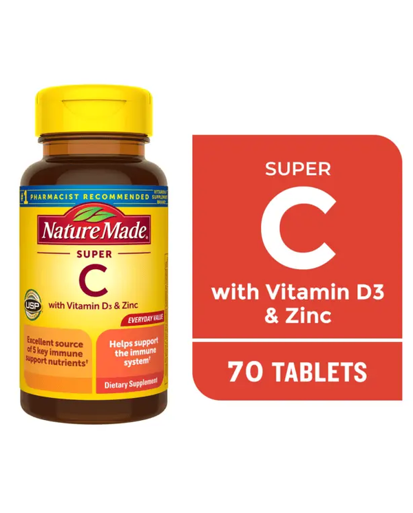 Nature Made Super C with Vitamin D3 and Zinc Tablets, Dietary Supplement, 70 Count Nature Made