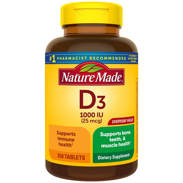 Nature Made Vitamin D3 1000 IU (25 mcg) Tablets, Dietary Supplement for Bone and Immune Health Support, 350 Count
