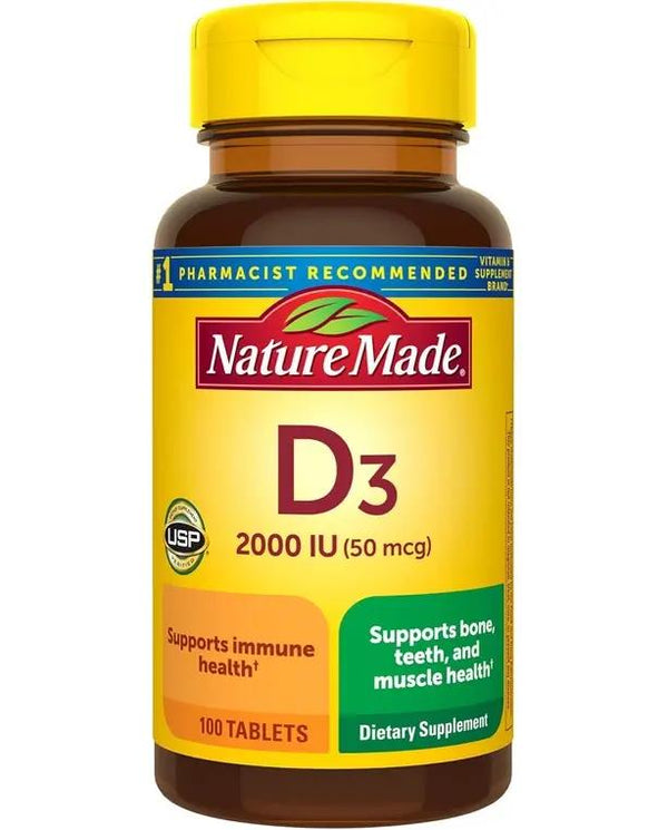 Nature Made Vitamin D3 2000 IU (50 mcg) Softgels, Dietary Supplement for Bone and Immune Health Support, 100 Count
