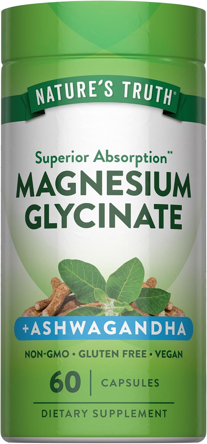 Nature's Truth Magnesium Glycinate with Ashwagandha | 60 Capsules | Vegan, Non-GMO & Gluten Free Supplement