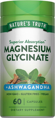 Nature's Truth Magnesium Glycinate with Ashwagandha | 60 Capsules | Vegan, Non-GMO & Gluten Free Supplement
