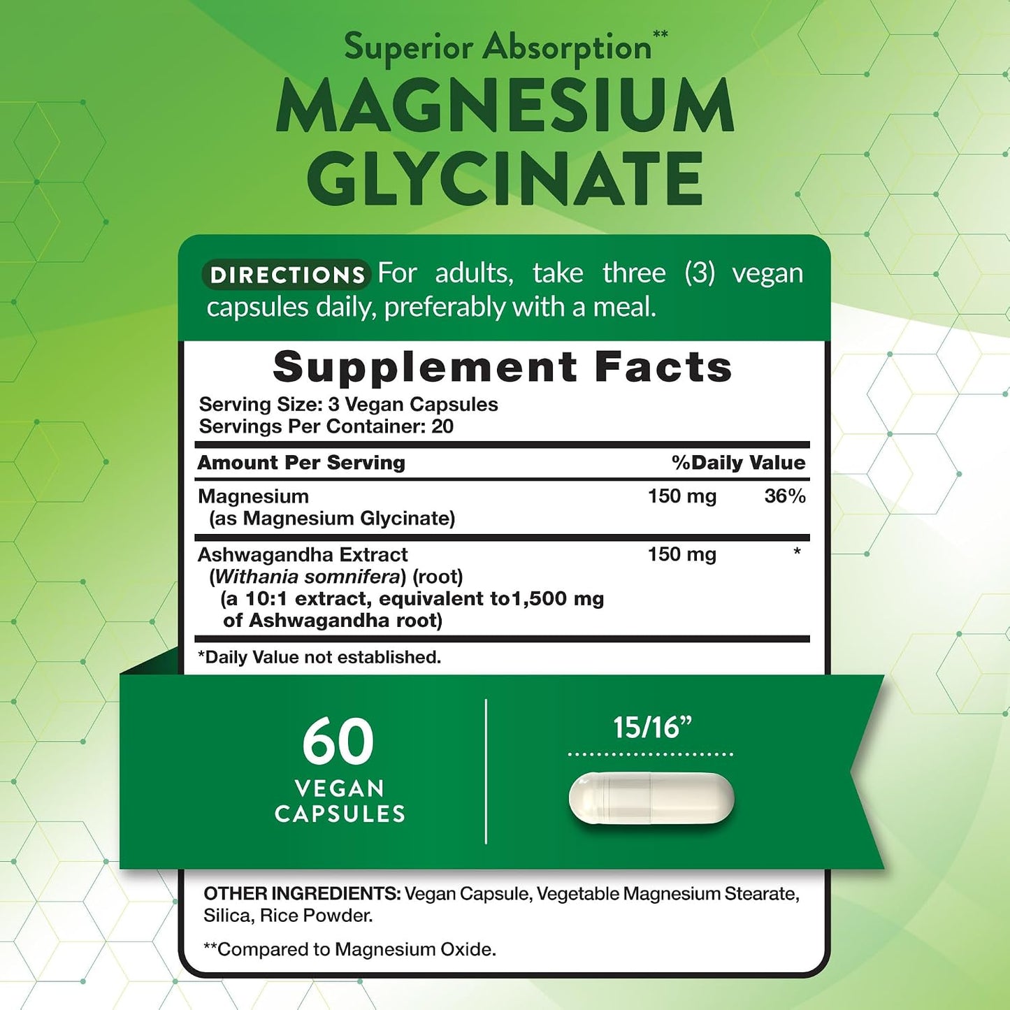 Nature's Truth Magnesium Glycinate with Ashwagandha | 60 Capsules | Vegan, Non-GMO & Gluten Free Supplement